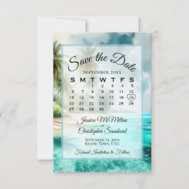 Tropical Beach Watercolor Chic Calendar Wedding  セーブザデート
