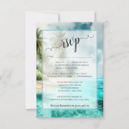 Tropical Beach Watercolor Coastal Waters Wedding 出欠カード