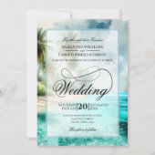 Tropical Beach Watercolor Fancy Script Wedding 招待状 (正面)