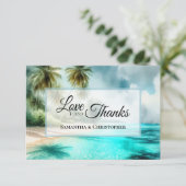 Tropical Beach Watercolor Love & Thanks Wedding サンキューカード (スタンド正面)