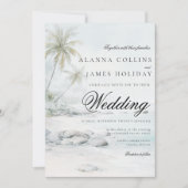 Tropical Beach Watercolor Palm Tree Wedding 招待状 (正面)