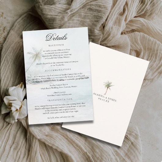 Tropical Beach Watercolor Wedding Details Card エンクロージャーカード