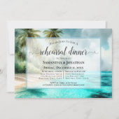 Tropical Beach Watercolor Wedding Rehearsal Dinner 招待状 (正面)