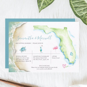 Tropical Beach Wedding Illustrated Watercolor 招待状