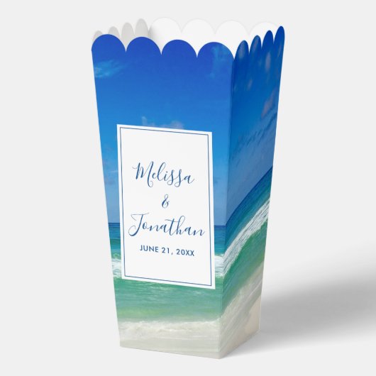 Tropical Beach Wedding Ocean Waves Popcorn フェイバーボックス (正面)