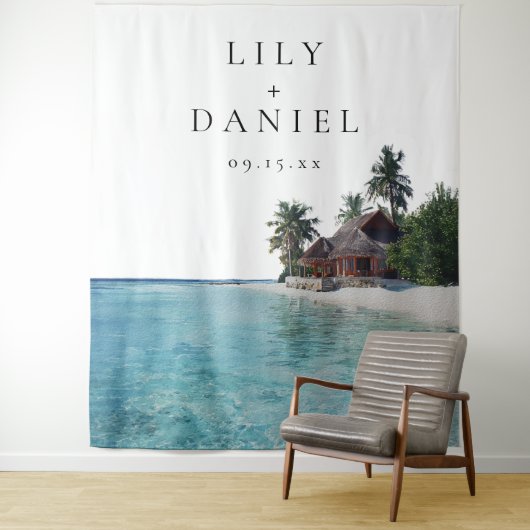 Tropical Beach Wedding Photo Backdrop タペストリー (インサイチュ)