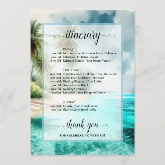 Tropical Beach Wedding Welcome & Itinerary プログラム (裏面)