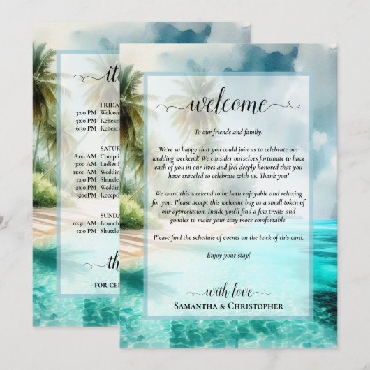 Tropical Beach Wedding Welcome & Itinerary プログラム (正面/裏面)