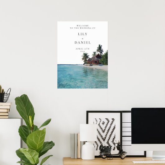 Tropical Beach Wedding Welcome Sign ポスター (ホームオフィス)