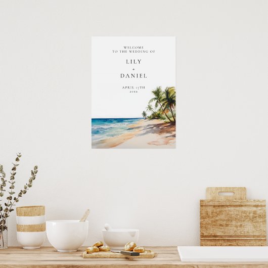 Tropical Beach Wedding Welcome Sign ポスター (キッチン)