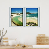 Tropical Beach White 2 Pane Window Illusion ポスター (キッチン)