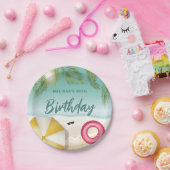 Tropical Beach With Palm Leaves Summer Birthday ペーパープレート (パーティー)