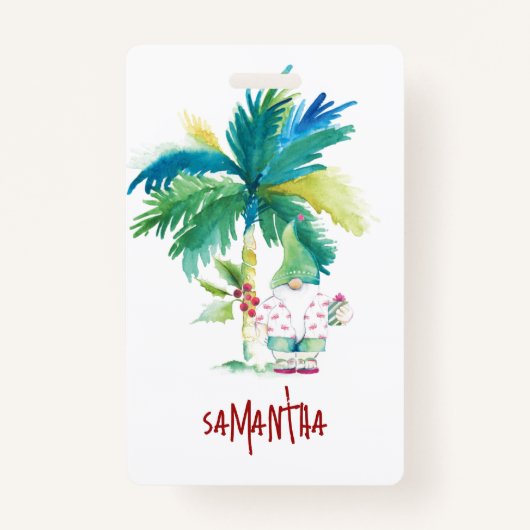 Tropical Beach Xmas Name Tags バッジ (正面)