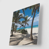 Tropical Beaches | Anguilla Beach, Palm Tree スクエア壁時計 (傾斜)
