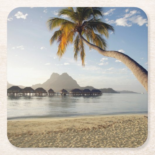 Tropical Beaches | Beach Huts, Bora Bora スクエアペーパーコースター (正面)
