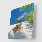 Tropical Beaches | Lounge Chairs Beach, Bora Bora スクエア壁時計 (傾斜)
