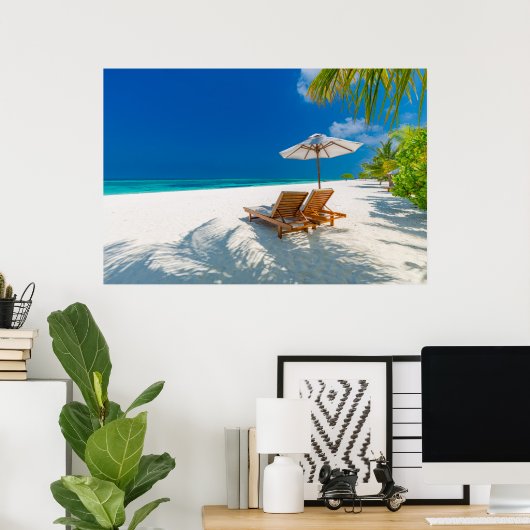 Tropical Beaches | Lounge Chairs Beach, Bora Bora ポスター (ホームオフィス)