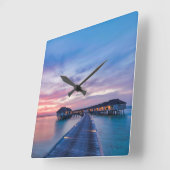 Tropical Beaches | Maldives Bungalows スクエア壁時計 (傾斜)