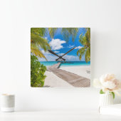 Tropical Beaches | Maldives Island Wooden Jetty スクエア壁時計 (ホーム)
