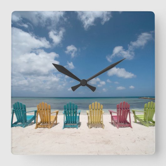 Tropical Beaches | Palm Beach, Aruba スクエア壁時計 (正面)