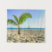 Tropical Beaches | Sailboat, Palm Tree, Aruba タペストリー (正面(横))