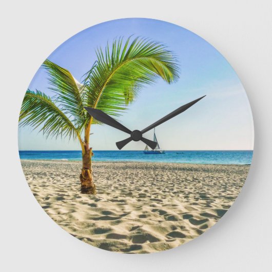 Tropical Beaches | Sailboat, Palm Tree, Aruba ラージ壁時計 (正面)