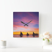 Tropical Beaches | Sunset Sailboats, Phillipines スクエア壁時計 (ホーム)