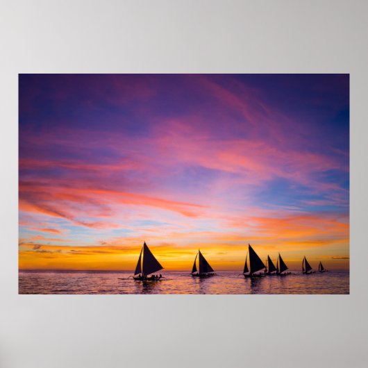 Tropical Beaches | Sunset Sailboats, Phillipines ポスター (正面)