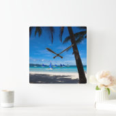 Tropical Beaches | White Beach Boracay Philippines スクエア壁時計 (ホーム)