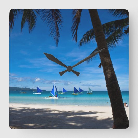 Tropical Beaches | White Beach Boracay Philippines スクエア壁時計 (正面)