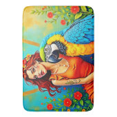 Tropical Beauty and Blue Parrot Design バスマット (正面縦)