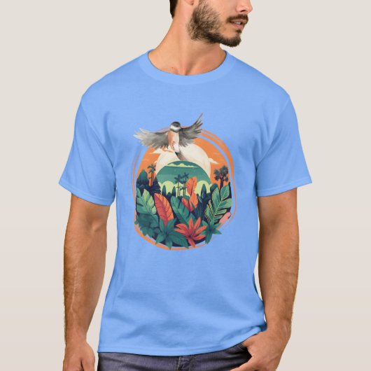 Tropical Bird and Jungle Sunset Scene family Tシャツ (正面)