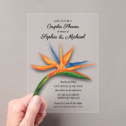 Tropical Bird of Paradise Couples Bridal Shower アクリル招待状 (インサイチュ (ポータブル))