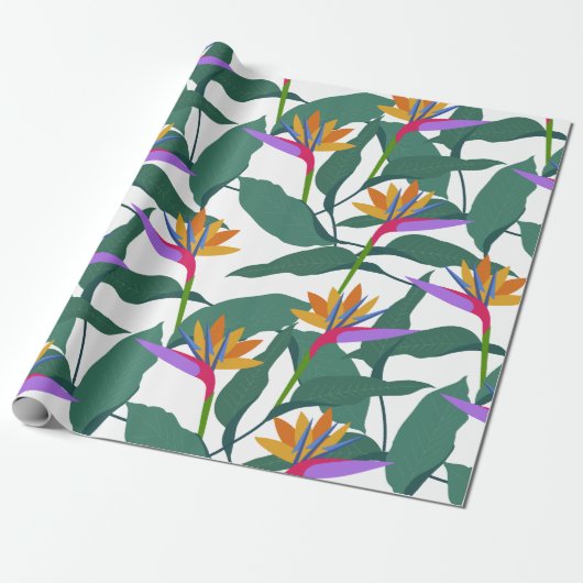 Tropical Bird of Paradise Flowers Patterned ラッピングペーパー (アンロールド)