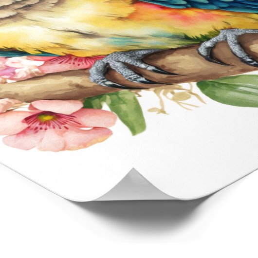 Tropical bird wall art macaw with flowers print  ポスター (角)
