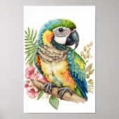 Tropical bird wall art macaw with flowers print  ポスター (正面)