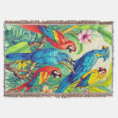 Tropical Birds Botanical Illustration スローブランケット (正面)