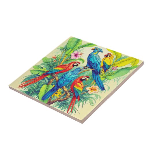 Tropical Birds Botanical Illustration タイル (側面)