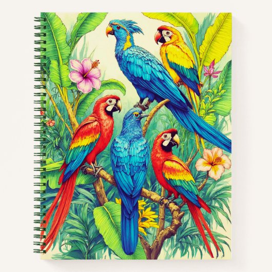 Tropical Birds Botanical Illustration Journal ノートブック (正面)