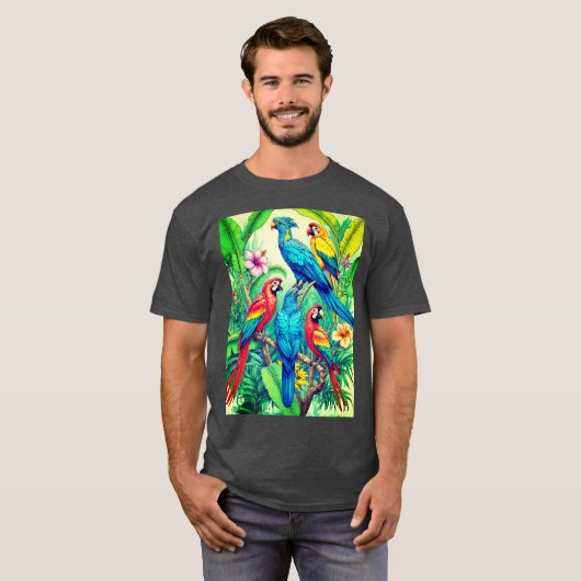 Tropical Birds Botanical Illustration Tシャツ (正面フル)