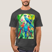 Tropical Birds Botanical Illustration Tシャツ (正面)