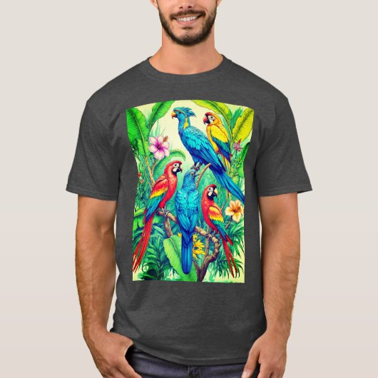 Tropical Birds Botanical Illustration Tシャツ (正面)