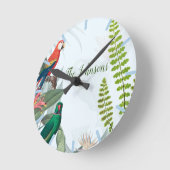 Tropical Birds Parrots & Foliage ラウンド壁時計 (傾斜)