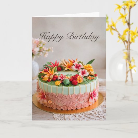 Tropical Birthday Cake card カード (黄色い花)