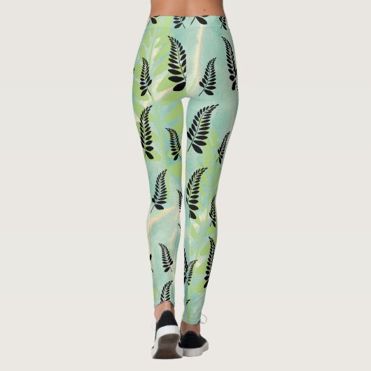 Tropical Black Fern Leaf Leggings レギンス (裏面)