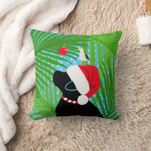 Tropical Black Lab Santa Seagull Christmas クッション (ブランケット)