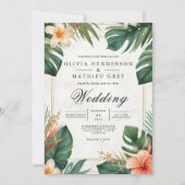 Tropical Bloom Accent Wedding 招待状 (正面)