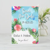Tropical Blooms Summer Beach Wedding Save the Date 招待状 (スタンド正面)