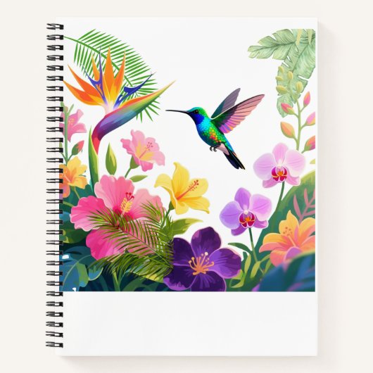 Tropical Blooms Watercolor Hummingbird Design ノートブック (正面)
