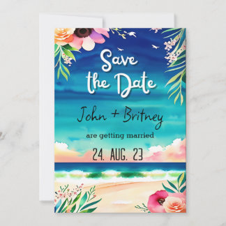 Tropical Blooms: Wedding Save the Dat 招待状